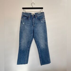 DENIM FORUM (Aritzia) The Arlo High Rise Straight Jean. Raw Hem. Size: 30